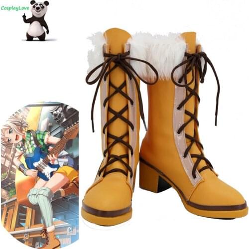 BanG Dream ! Aoba Moca Yellow Shoes Cosplay Long Boots Leather Custom Made For Christmas Halloween