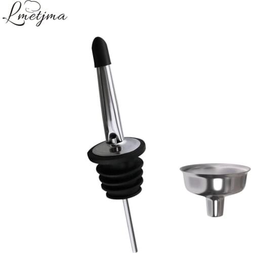LMETJMA Bottle Pourers Stainless Steel Olive Oil Bottle Stopper Pourers With Rubber Dust Cap Wine Vinegar Bottle Stopper KC0191
