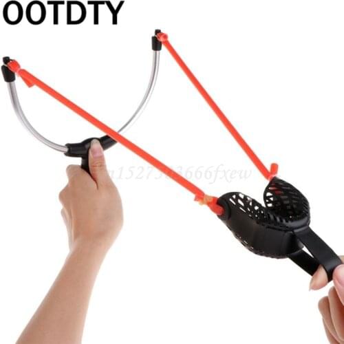Fishing Bait Slingshot Thrower Aluminum Alloy Elastic Powerful Catapult Food Bag Random Color