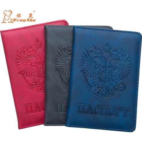 Blue Russian double-headed eagle multiple colour PU Leather Travel Passport Holder Embossing Passport Cover Credit Card ID Bag