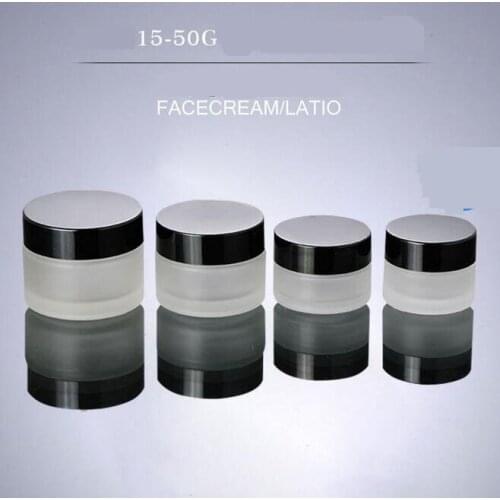 15-50g Glass Frosted Facial Cream Jar Empty Cosmetic Sample 15/20/3050ml Container Emulsion Refillable Pot Black Lid For Travel