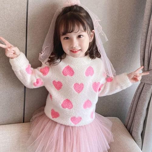Girls' sweaters, pullovers, childrens autumn and winter new mink velvet warmth thick knitted bottoming shirt tide P4454