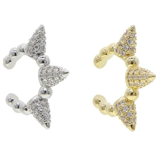 Hip hop punk women jewelry micro pave cz three rivet spikes ear cuff no pierced clip on earring
