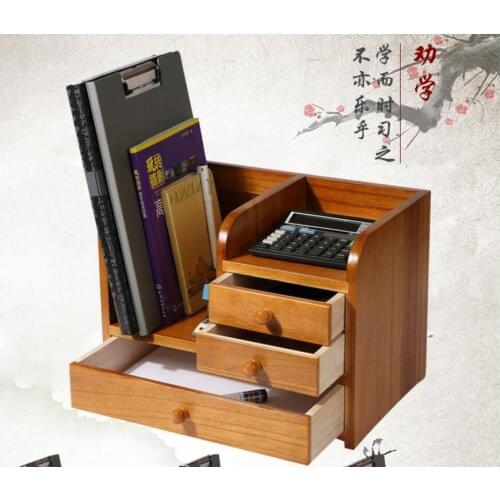 The drawer type desktop receiving box wooden box office stationery small collection cabinet shelf file Storage Boxes Bins