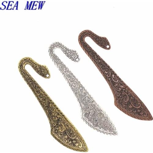 SEA MEW 10PCS 115*23MM Vintage Style Metal Zinc Alloy Bookmarks Setting Antique Bronze Antique Silver Color For Jewelry Making