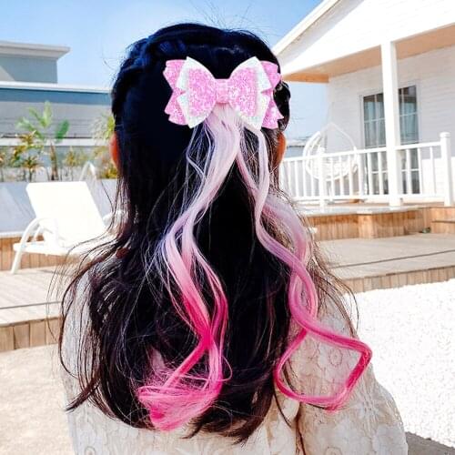 Childrens Gradient Wig Hairpin Girl Fashion Color Bow Korean Women Baby Duckbill Clip Headdress Bangs Clip Hair Ornament