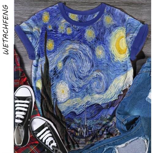 Women Tee Shirt Van Gogh Painting Art Print Short Sleeve O Neck Summer Casual Female Oversized Tshirts 2021 Fashion Tops Clothes