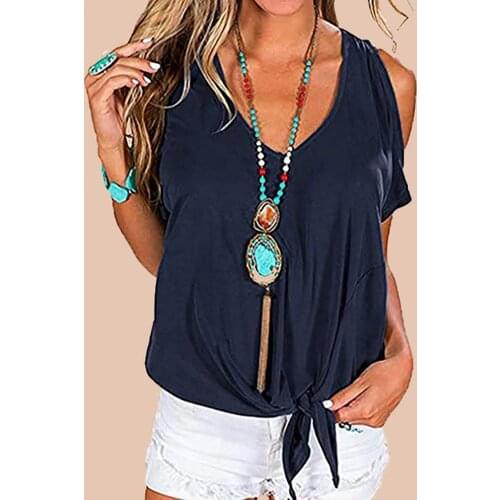 Slit Sleeve Cold Shoulder Tops Shirt Women Casual Summer T Shirt Girl 2017 Tee T shirt Loose Top T-Shirt plus size