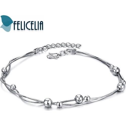 Felicelia New fashion Silver Color Women Girl Ankle Bracelet Beads Clover Snake Chain Anklet Foot Jewelry Adjustable, 4 Style