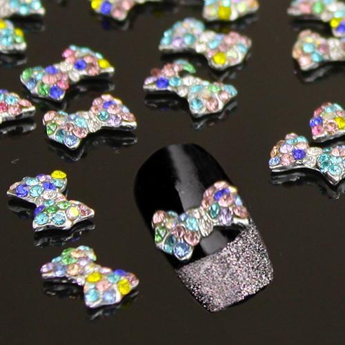 10pcs 3D Nail Art Decoration Colorful Bow Alloy Jewelry Glitter Rhinestone Stickers