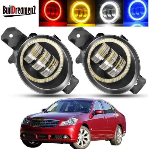 2 X Angel Eye Fog Light Assembly Car Front Bumper LED Lens DRL Fog Daytime Lamp 30W 6000LM 12V For Infiniti M35 2008 2009 2010