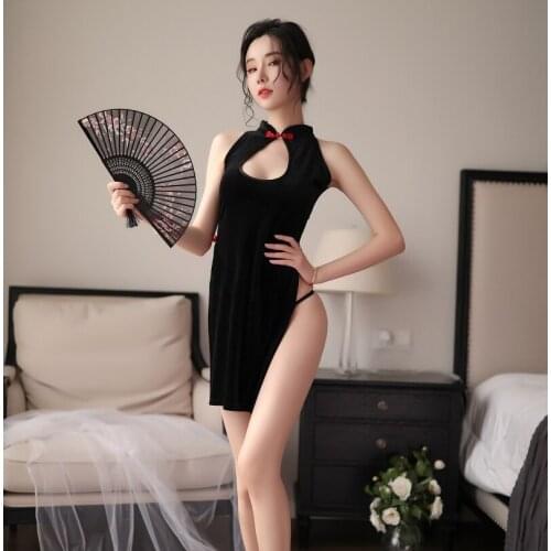 2021 New Womens Sexy Fashion Gold Velvet Passion Cheongsam Velvet Uniform Embroidered Slim One-piece Nightdress