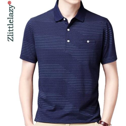 2021 Pocket Short Sleeve Polo Tee Shirt Men Casual Striped Mens Clothing Polos Shirts Mens Fashion Slim Fit Poloshirt Tops 3099