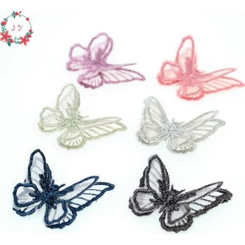 30PCS Boutique Embroidery Mesh Butterfly Applique 45mm Translucent Double layer for Party Decor, Doll Embellishment