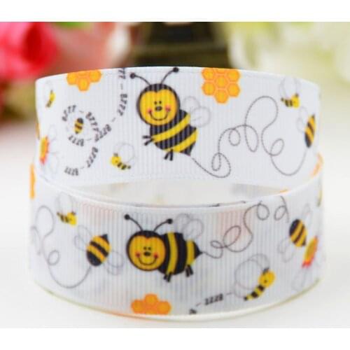 22mm 25mm 38mm 75mm Ruban satin Bee Cartoon Character printed Grosgrain Ribbon party decoration X-01592 10 Yards