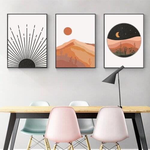 Abstract Landscape Sun Moon Mountain Canvas Painting Wall Art Nordic Posters and Prints Wall Pictures for Living Room Decoration