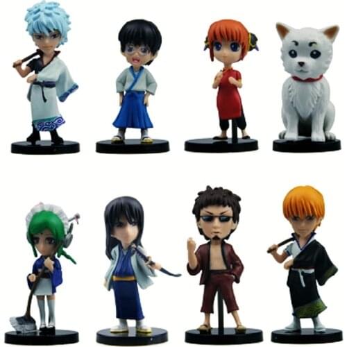 Anime 8pcs/set Gintama Silver Soul Keiko Taro Sakata Gintoki Sadaharu Shimura Shinpachi Q Ver. PVC Action Figure Cute Doll 8cm