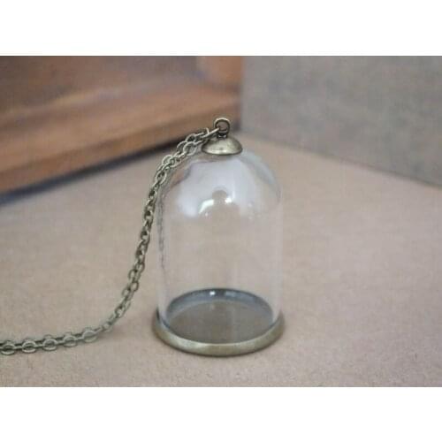 Free ship!! 38x25mm Mini glass globe vial pendant,with bronze base,with chain,handmade art jewelry pendant