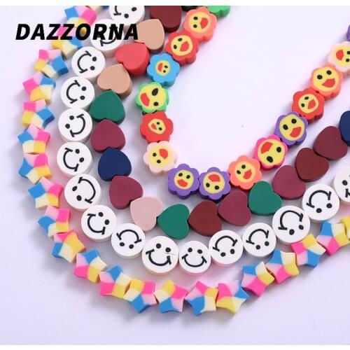 Hot Polymer Clay Beads Laugh Face Pattern Pentagram Flower Shape Beads Mixed Color Polymer Clay Spacer Beads For Jewelry Making