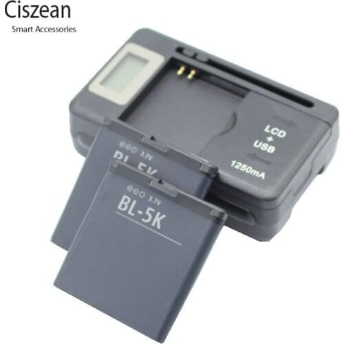 Ciszean 2x BL-5K Replacement Battery +Universal Charger for Nokia N85 N86 N87 8MP 701 X7 X7 00 C7 C7-00S Oro X7-00 2610S T7 BL5K
