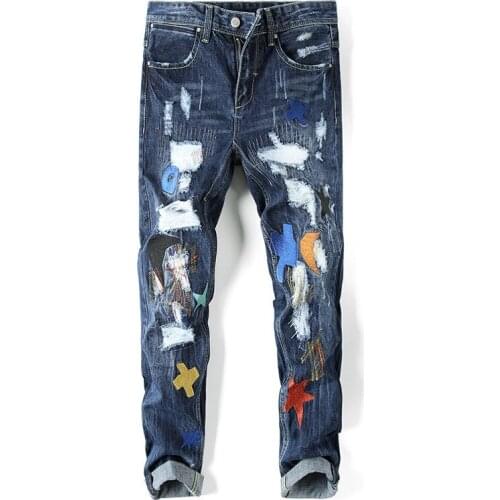 Denim Trousers Spring Streetwear Pencil Pants Ripped Vintage Ripped Skinny Jeans Men