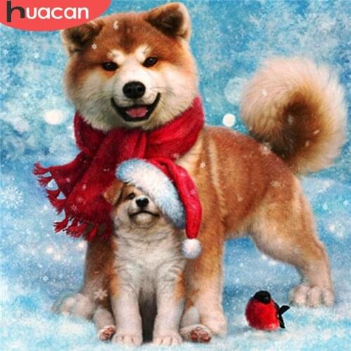 HUACAN Diamond Embroidery Dog Mosaic Art Rhinestone Full Drill Diamond Painting Animal Cross Stitch Winter Christmas Decoration