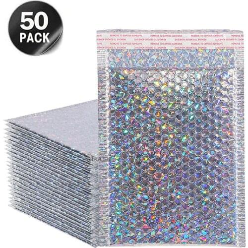 Speedy Mailers 50PCS Laser Silver Foil Mailing Envelope Bags Waterproof Courier Bags Bubble Mailers Padded bubble Envelopes Bag
