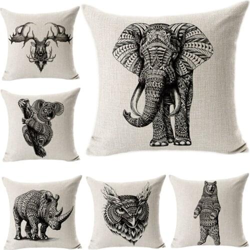 Brief Animal sketch Cushion Cover Cotton Linen Decorative Pillowcase Chair Seat Square 45x45cm Pillow Cover Home Living Textile