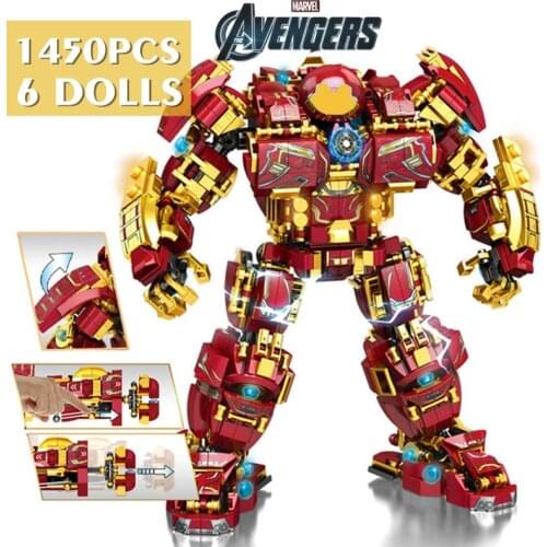 New 1450PCS 6 DOLLS Marvel Avengers HulkBuster Super Heroes Iron Man War Machine Robot Figures Building Blocks Bricks Kids Toys