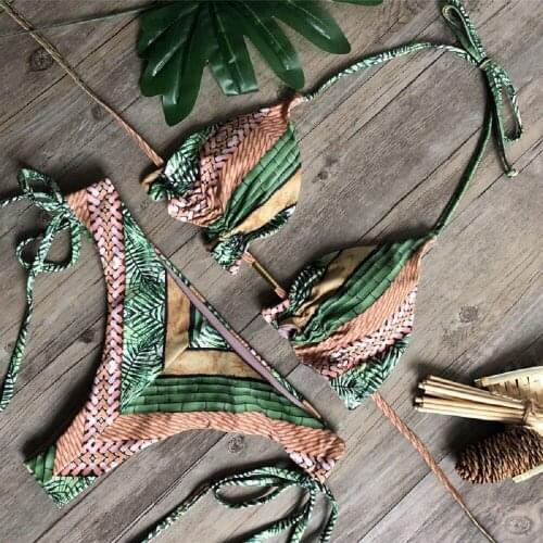 Micro Bikini Women Sexy Printed Backless Swimsuit Female Brazilian Thong Swimwear Two-pieces Bather Halter Biquini Bathing Suit