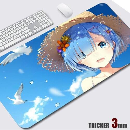 Kawaii Mouse Pad Anime Re Zero Ram XXL Desk Mat Mouse Gamer Accessories Large Rubber Antislip Stitch Edge Mousepad Thicker 3mm