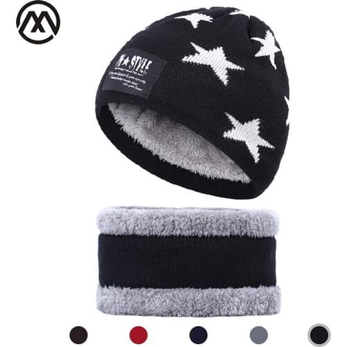 2021 fashion childrens winter hat scarf set boy girl five-star cotton cap bib 2 sets of cute plus velvet thick warm casual peas