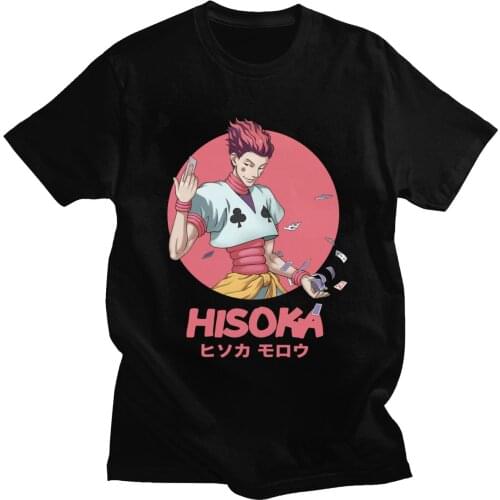 Manga HxH Hisoka Morow T Shirt Men Pure Cotton Urban T-shirt O-neck Short Sleeved Japan Anime Hunter x Hunter Tee Fitted Apparel