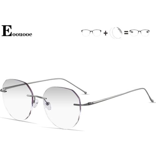 Rimless 100% Titanium Design Men Opticas Glasses Prescription Spectacles Progressive Color Oculos Eyewear Large Size Frame