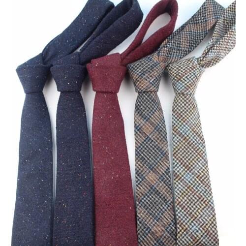 European Mens Wool Necktie Skinny Dot Narrow Knitted Tie Casual Plaid Bow Ties England Cravat 6cm Width