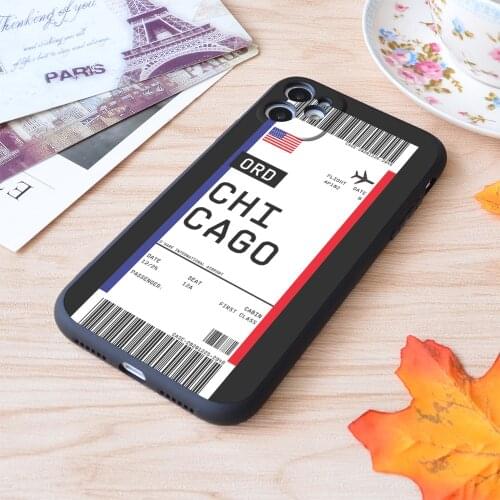 For iPhone Chicago Boarding Pass First Class Air Plane Ticket Lable Flight Travel Print Soft Matt Apple iPhone Case