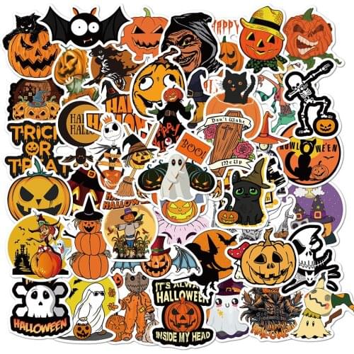 50Pcs Halloween Stickers For Notebook Car Laptop Scrapbooking Material Craft Supplies Vintage Planner Accessories Sticker