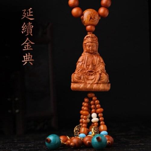 New Peachwood Safe Car Hanger Lotus Guanyin Wooden Car Interior Accessories Pendant Fashion Pendant