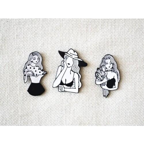New Cute Metal Cartoon enamel bad girl brooches badge simple cardigan bag Accessories for women