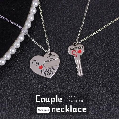 Couple Necklace Cute Heart Shape Key Puzzle I Love You Letter Pendant Necklace Romance Harajuku Jewelry Gift 2020