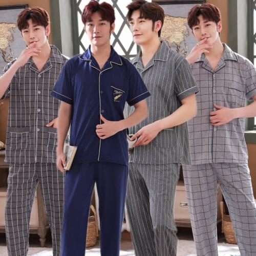 Men Summer Autumn Pajama Sets Elastic Waist Pijama Boutons Loose Soft Short oversize Casual Comfort Cotton Sleepwear Pyjamas Set