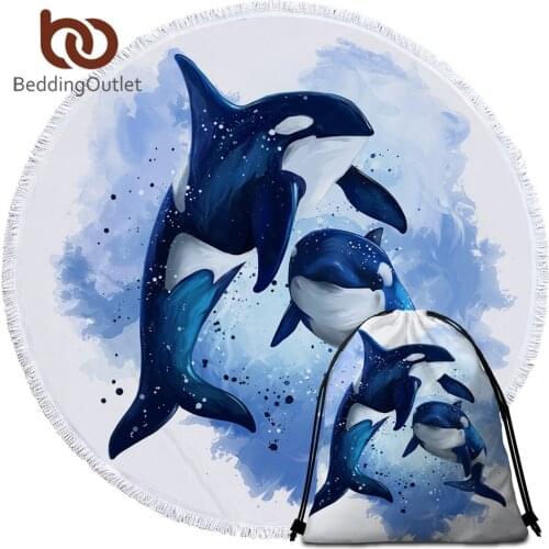 BeddingOutlet Orcinus Orca Beach Towel Killer Whales Summer Blanket Marine Life Beach Mat Blue Watercolor Microfiber Towel 150cm