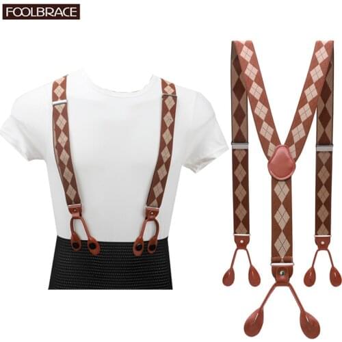 Unisex Vintage Suspenders Men Braces Adjustable 6 Button Suspender Elastic Y-Shape Strap Pants Trousers Brown Leather PU