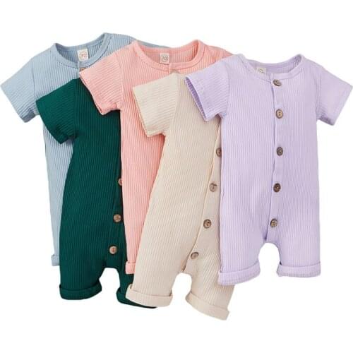 2021 Newborn Casual Romper For Babies Round Collar Short Sleeve For Boys Baby Girls Clothes Solid Color Childrens Clothing