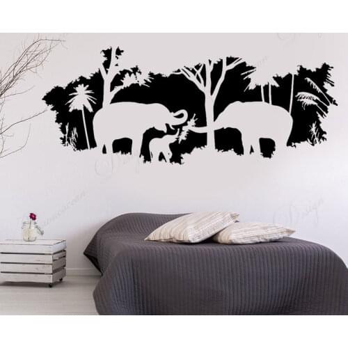 Nature Forest Animals Elephant Family Wall Decals Vinyl Interior Home Decor For Bedroom Living Room Wall Sticker Wallpaper 4358