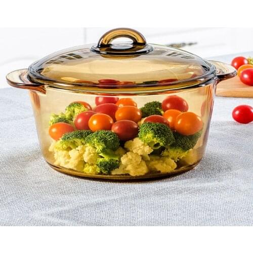 Transparent glass pot with two ears crystal amber stew pot soup pot and pans with open fire hot pot kitchen cookware cooking pot