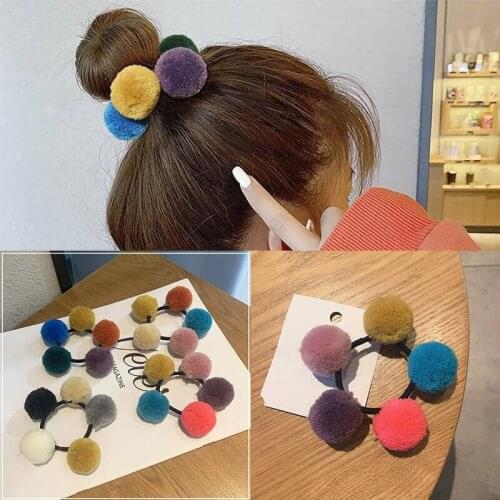 Pompom Rubber Scrunchies Winter Elastic Vogue Woman Hair Ties Hair Band Faux Fur Girls