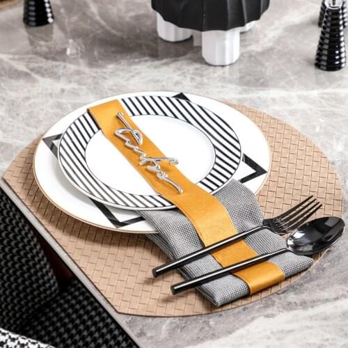 Luxury Black Stripes Ceramic Dinner Plate Geometric Dinnerware Set For Wedding Banquet Round Dishes And Plates Kitchen Supplies