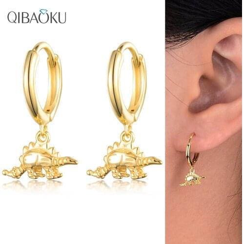 925 Sterling Silver Hoop Earring Gold Color Circle Dinosaur Earrings Jewelry Sweet Simple Noble Gift Earrings for Women