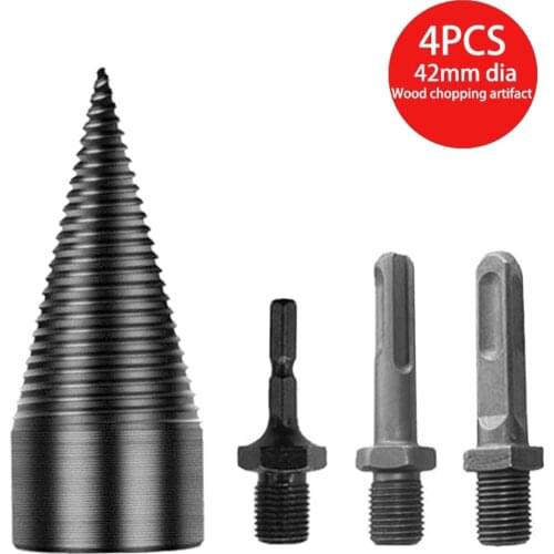 42mm Firewood Splitter Drill Bit Round/Hex/Triangle Shank Wood Split Cone Bit Woodworking Tools High Carbon Steel Punch Drill